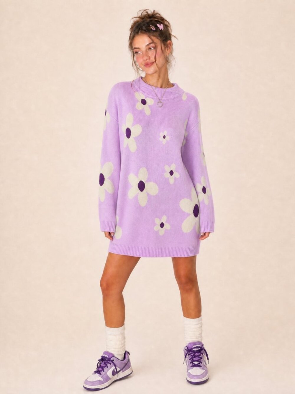 DAISY STREET RETRO FLORAL KNIT DRESS Y2K